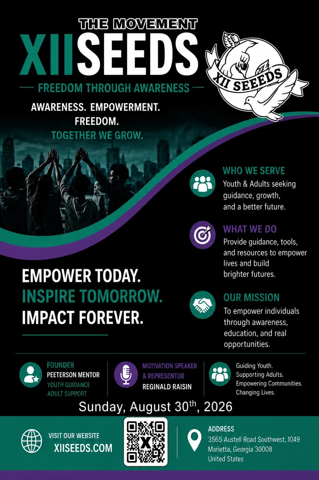 The Movement XIISEEDS: Freedom Through Awareness event flyer, Sunday August 30 2026 in Marietta, Georgia
