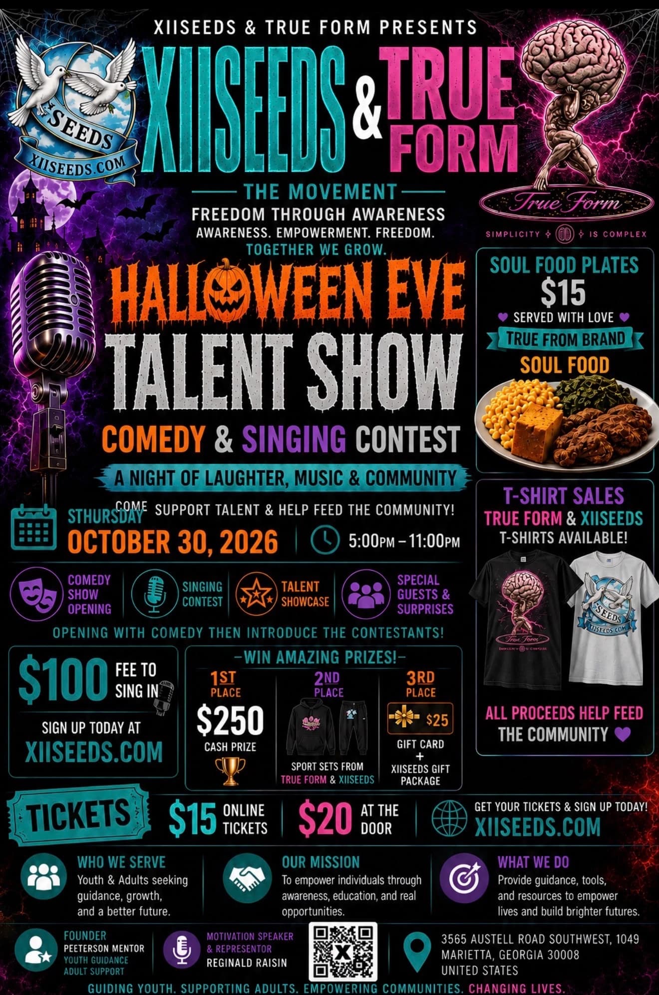 XIISEEDS & True Form Halloween Eve Talent Show flyer, Thursday October 30 2026 in Marietta, Georgia