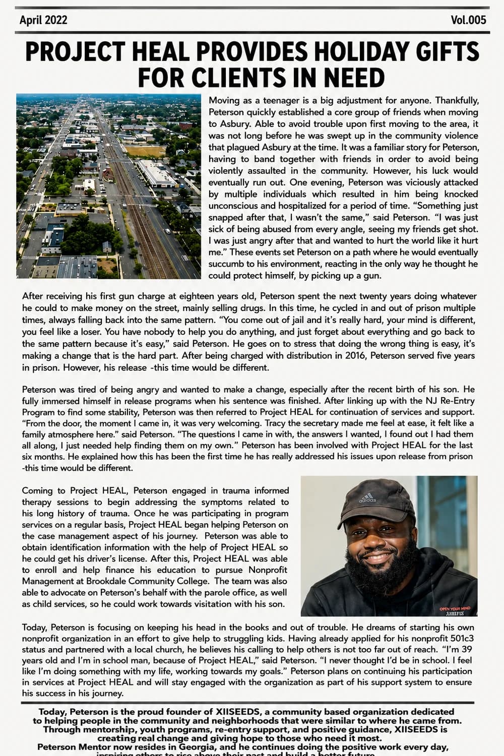 Press clipping: Project HEAL Provides Holiday Gifts for Clients in Need, featuring Peeterson, April 2022